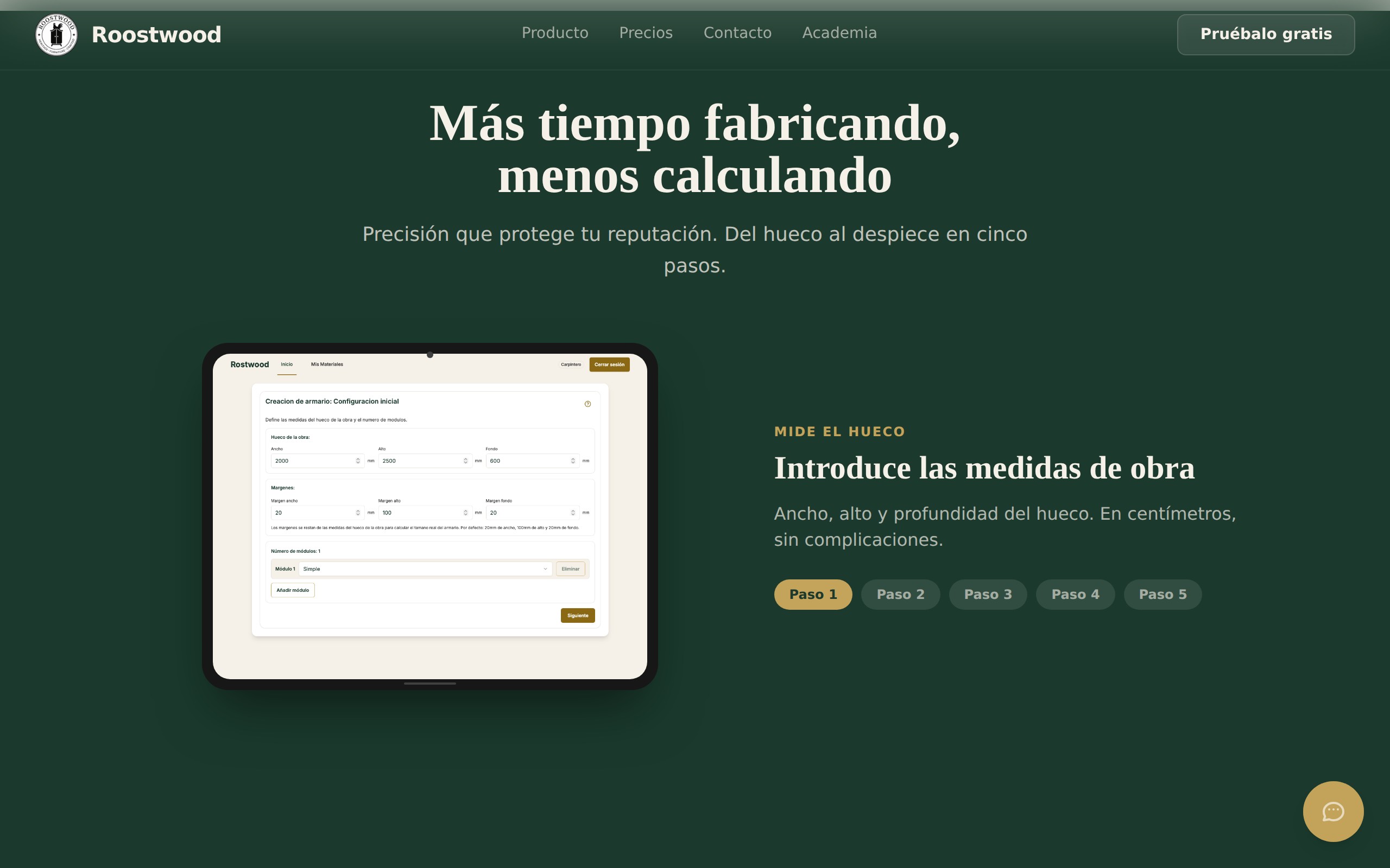 El configurador guiado en cinco pasos: del hueco al despiece