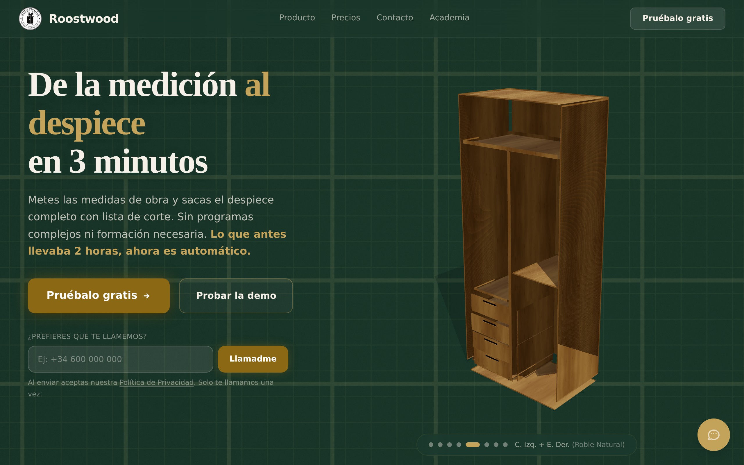 La web de Roostwood: de la medición al despiece en 3 minutos